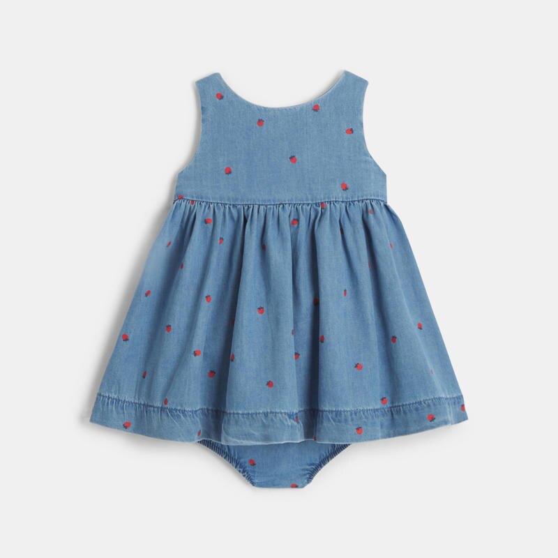 Robe croisée denim fraises bleu bébé fille Bleu