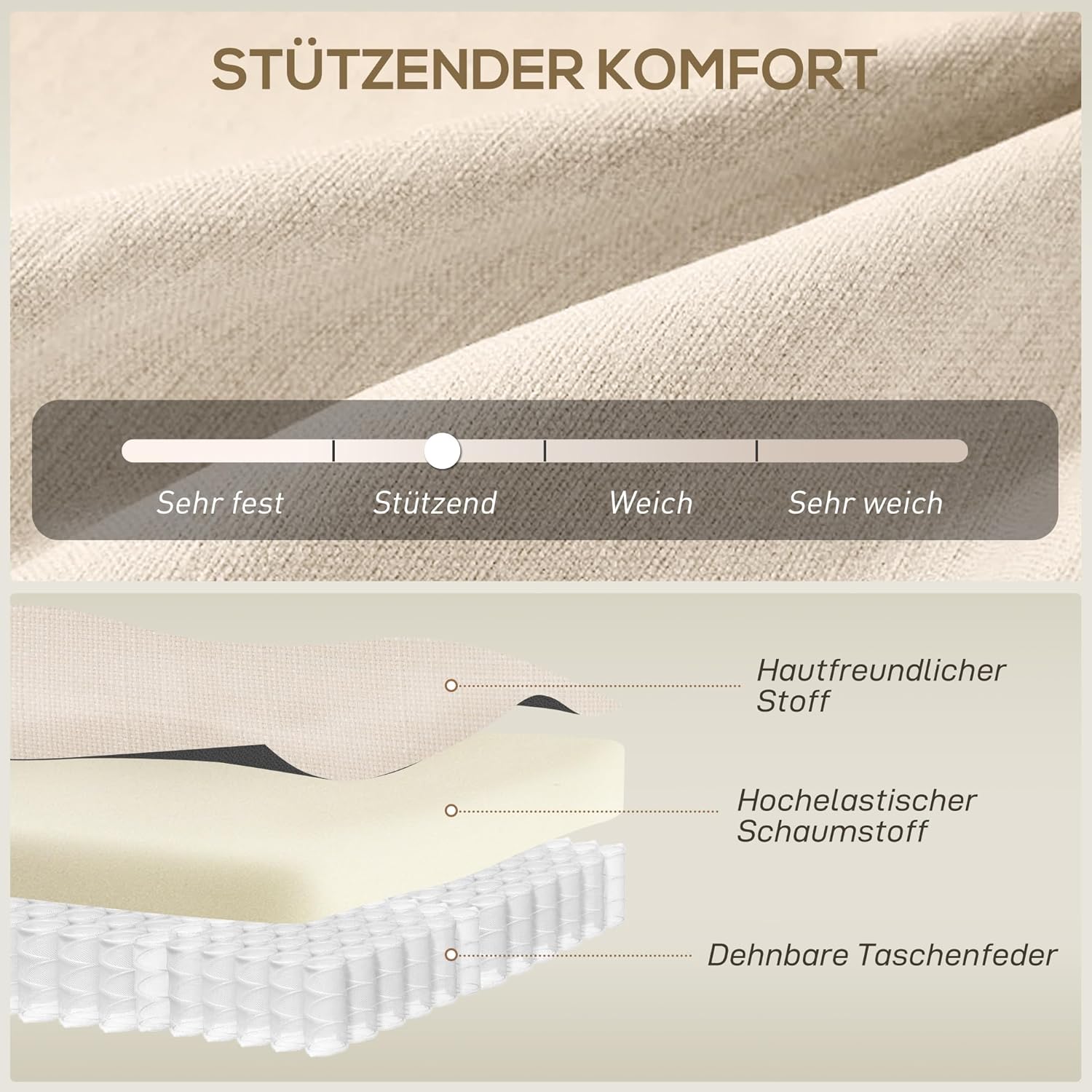 HOMCOM Sofa 2 Sitzer Couch mit Leinenoptik, Getuftete Rückenlehne Kleine Polstersofa Modern 118 cm Gepolstert Doppelsofa mit Holzbeine für Wohnzimmer, Kleine Räume, Beige