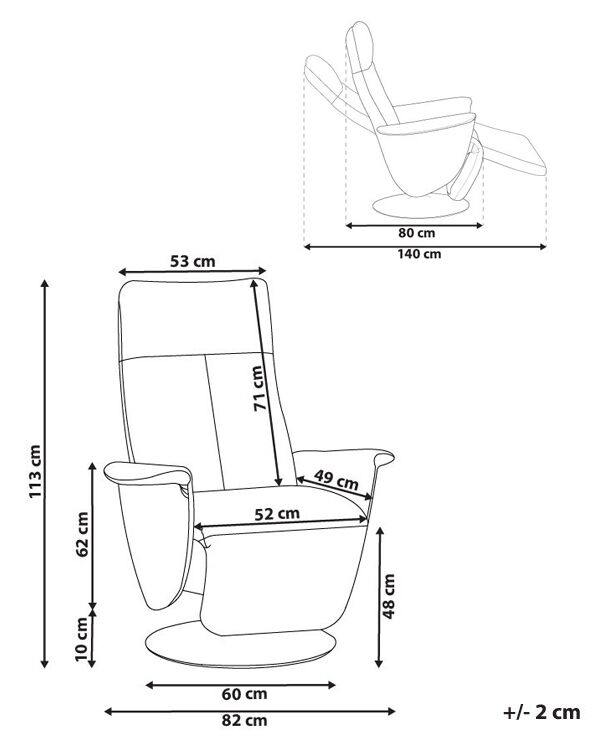 Relaxfauteuil PRIME inclusief voetensteun Stof Taupe