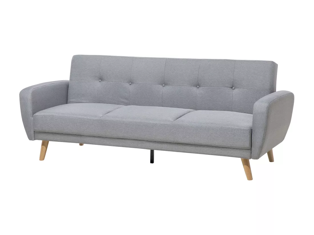 Ensemble canapés et fauteuil en tissu gris clair 6 places avec pouf FLORLI