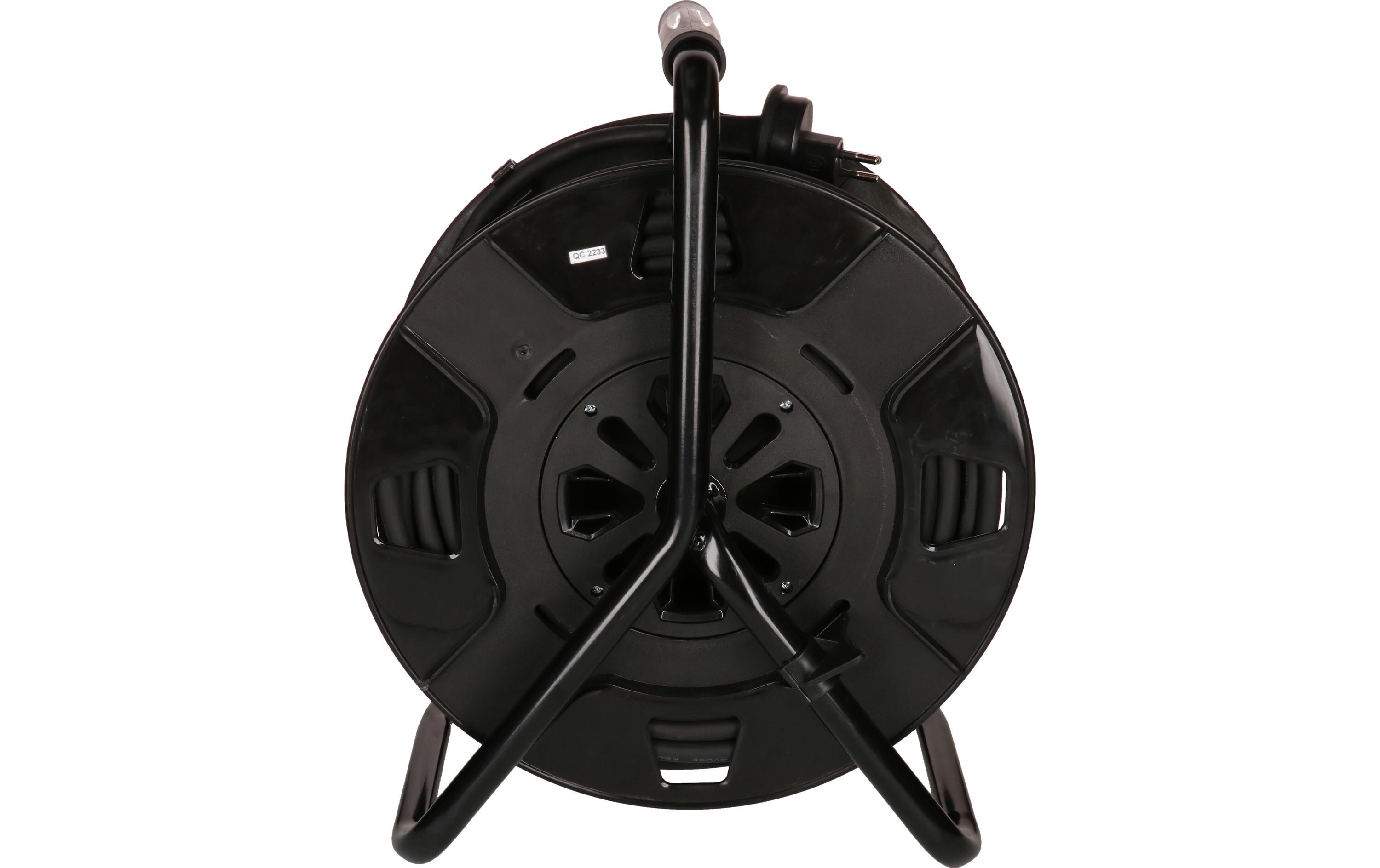 Kabelrolle maxREEL 50 m, 3x T13, IP55, Schwarz<br>50 m Kabeltrommel mit Metallrahmen für den Aussenbereich