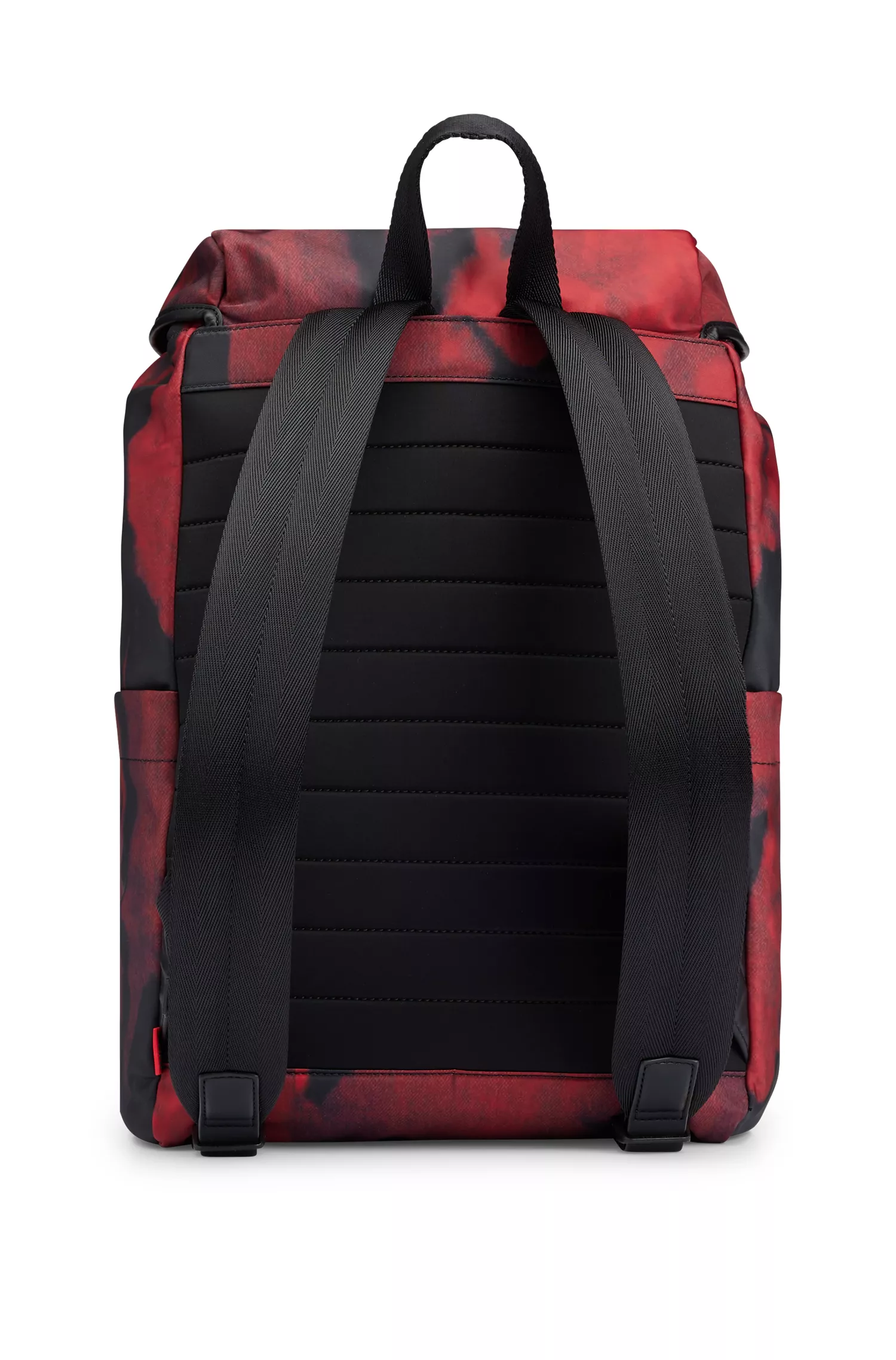 Mochila HUGO vermelha em material reciclado com estampa sazonal.