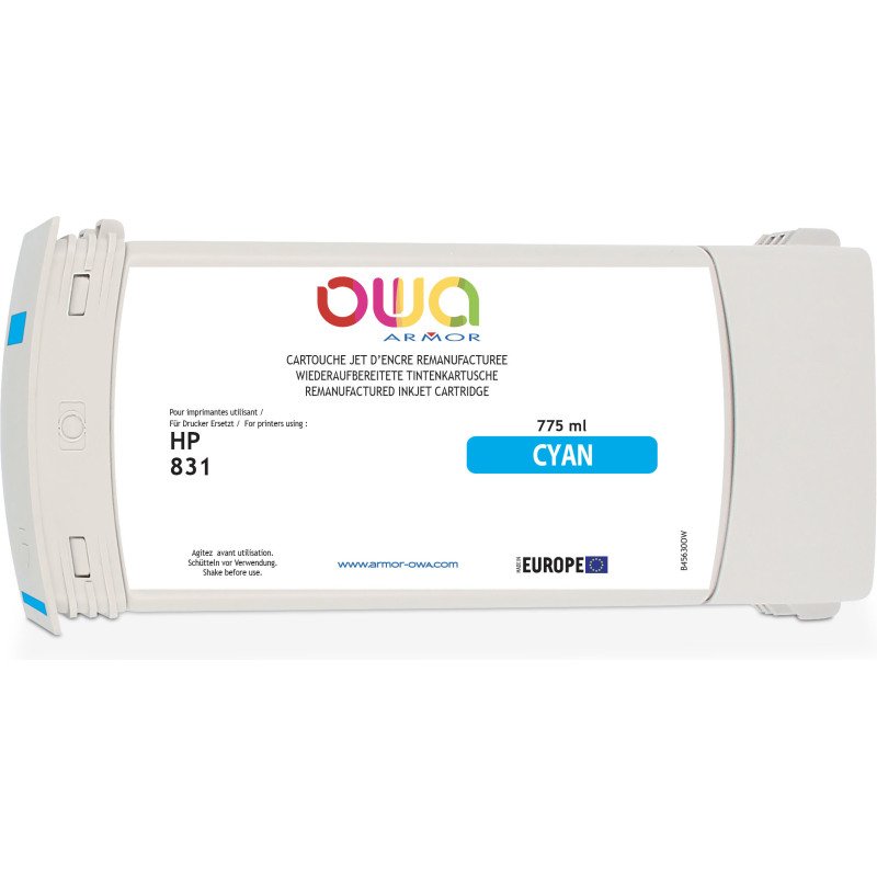 Cartouche d'encre traceur remanufacturée OWA - standard - Cyan - pour HP 831C