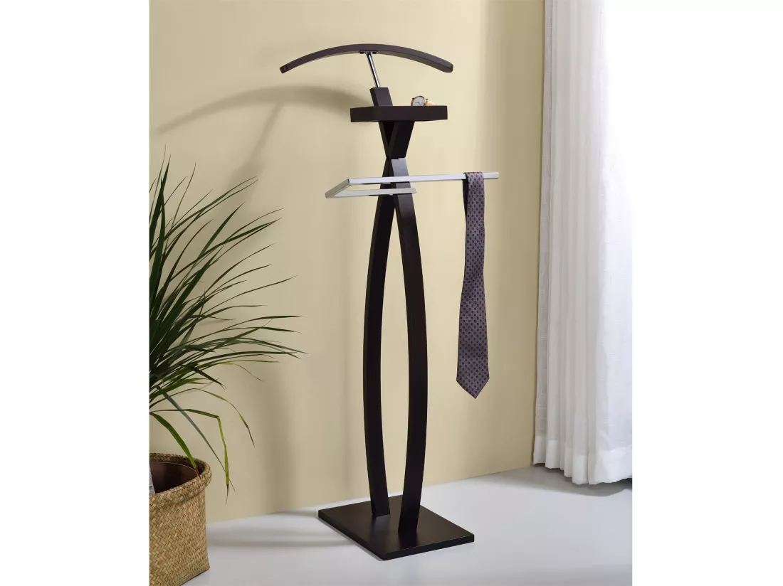 Valet de chambre ROBIN valet de nuit porte vêtements, structure en bois lasuré brun foncé