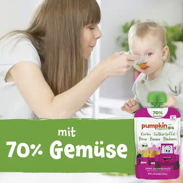Bio Quetschie mit Kürbis, Süßkartoffel, Birne, Banane & Blaubeere