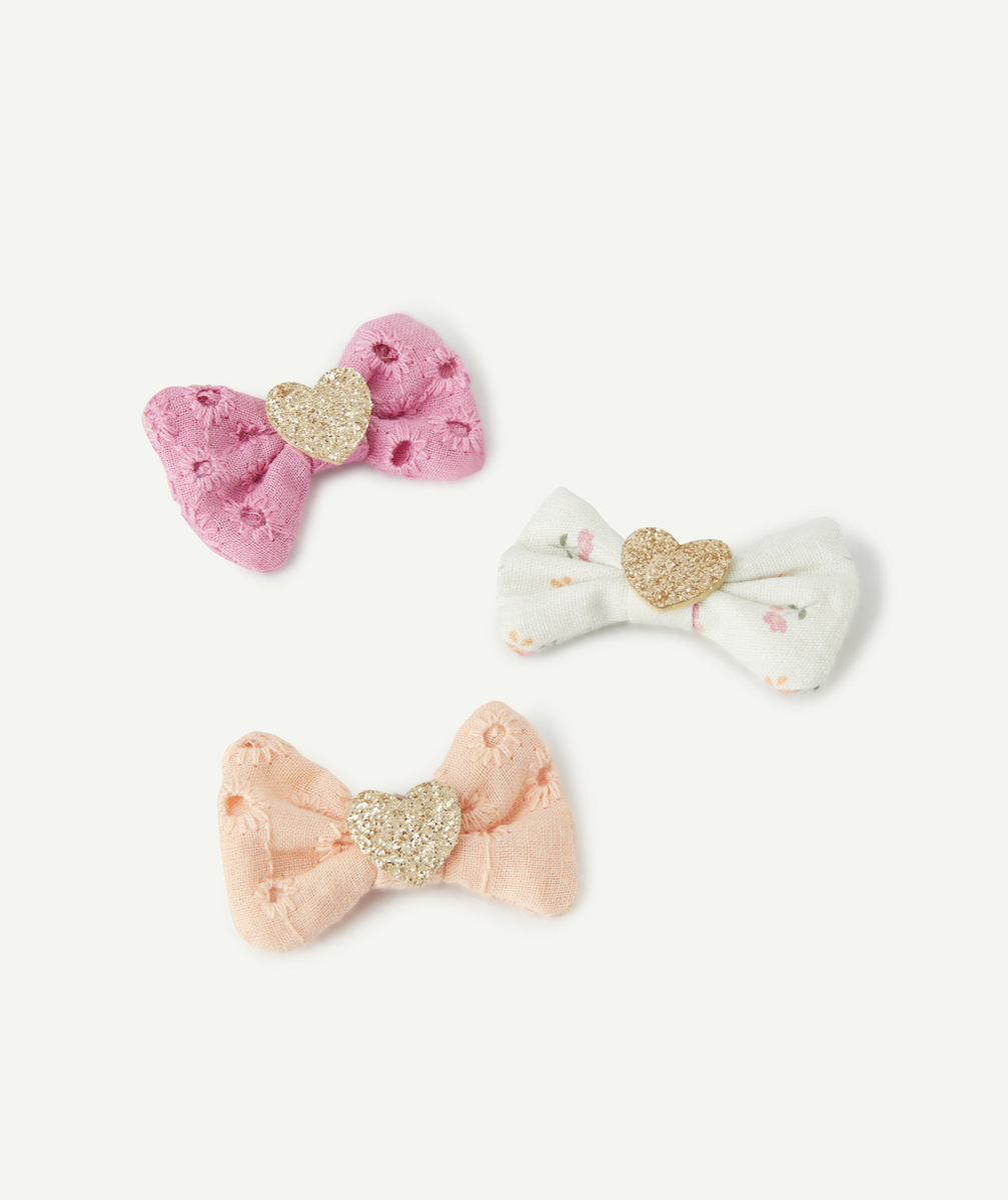 LOT DE 3 BARRETTES BÉBÉ FILLE AVEC PATCH COEUR PAILLETÉ ET BRODERIES