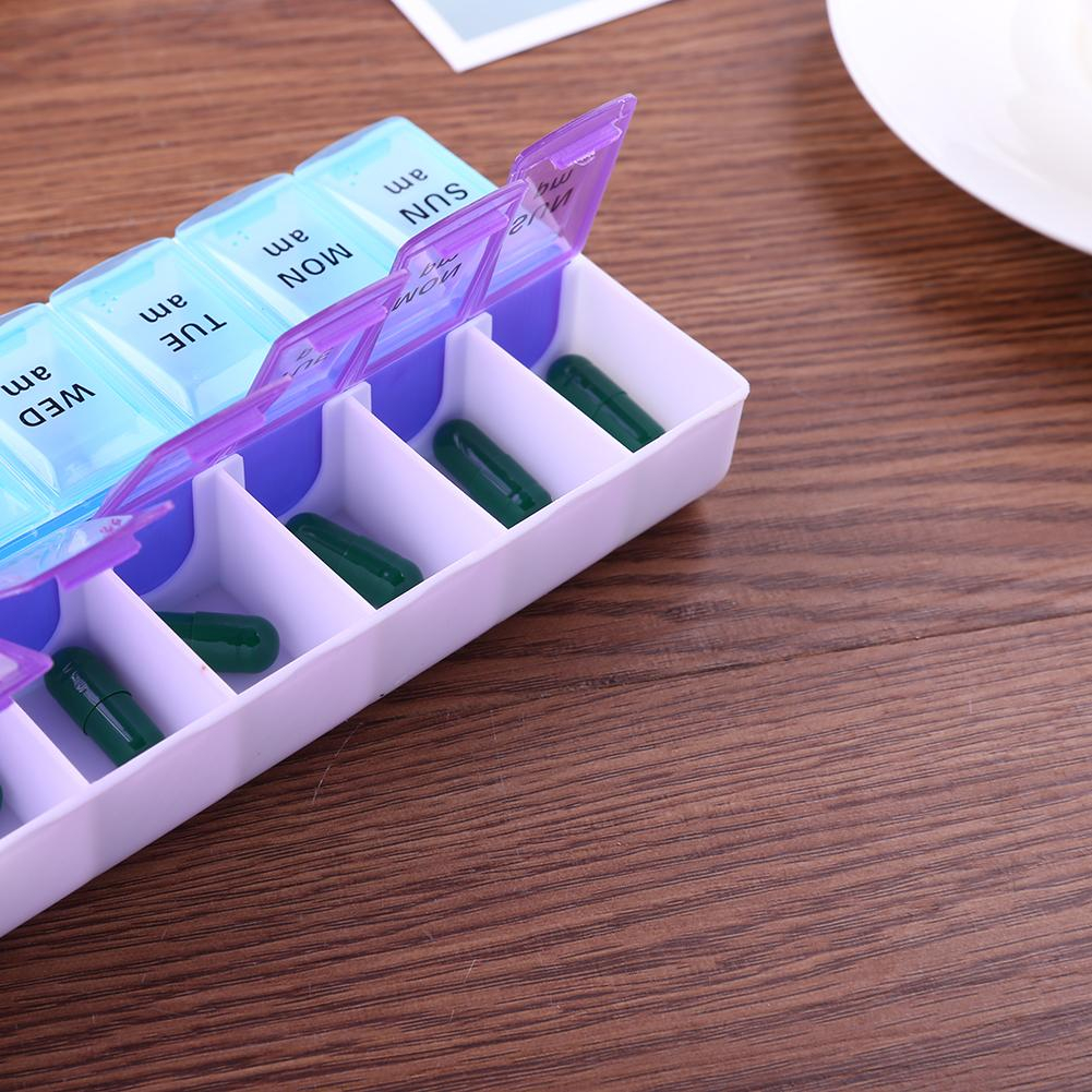 (170x90mm) Medikamenten Dosierer 7 Tage Dosett Tablettenbox Supplements Pillendose -  Lila / Blau
