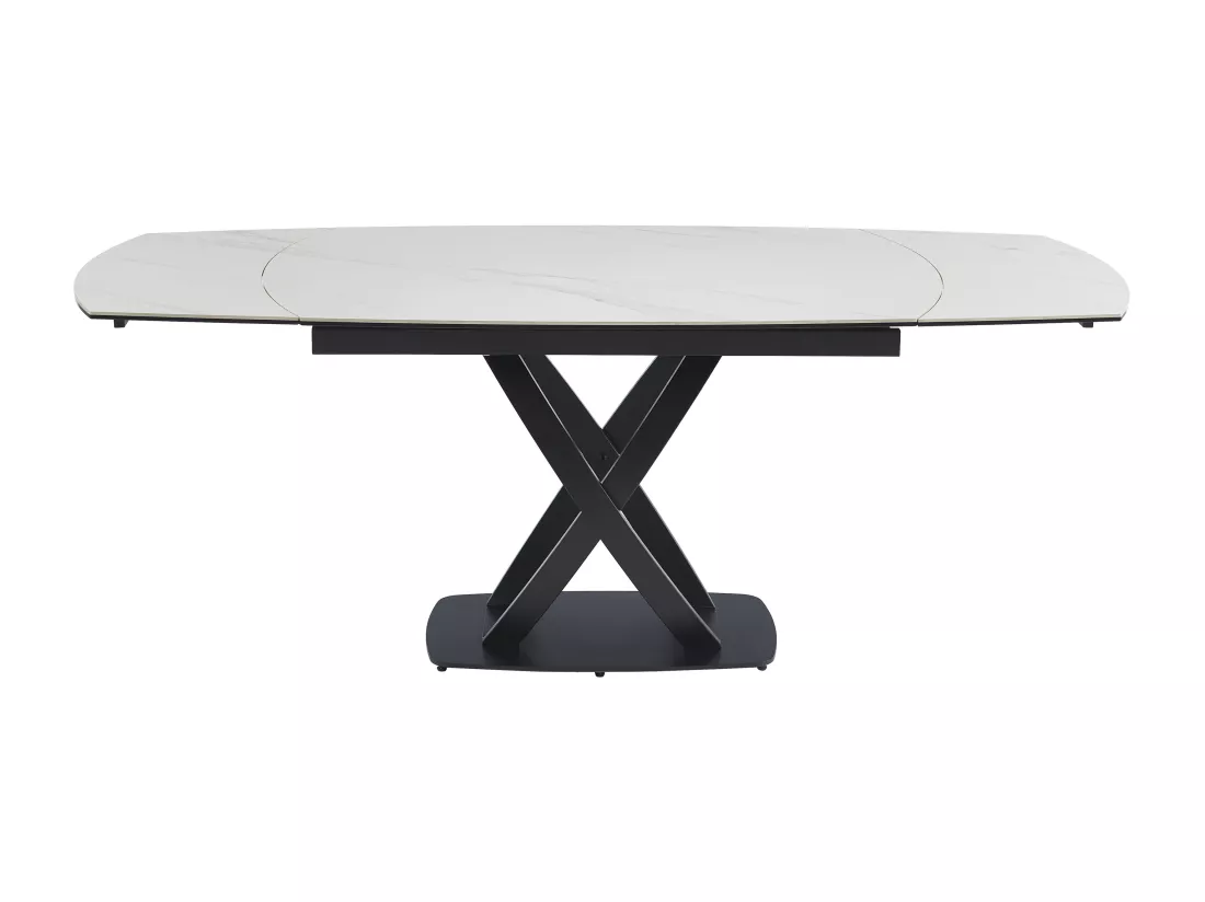 Table à manger extensible 4 à 8 personnes en céramique, verre trempé et acier inoxydable - Effet marbre blanc et Noir - LIOMELI de Maison Céphy