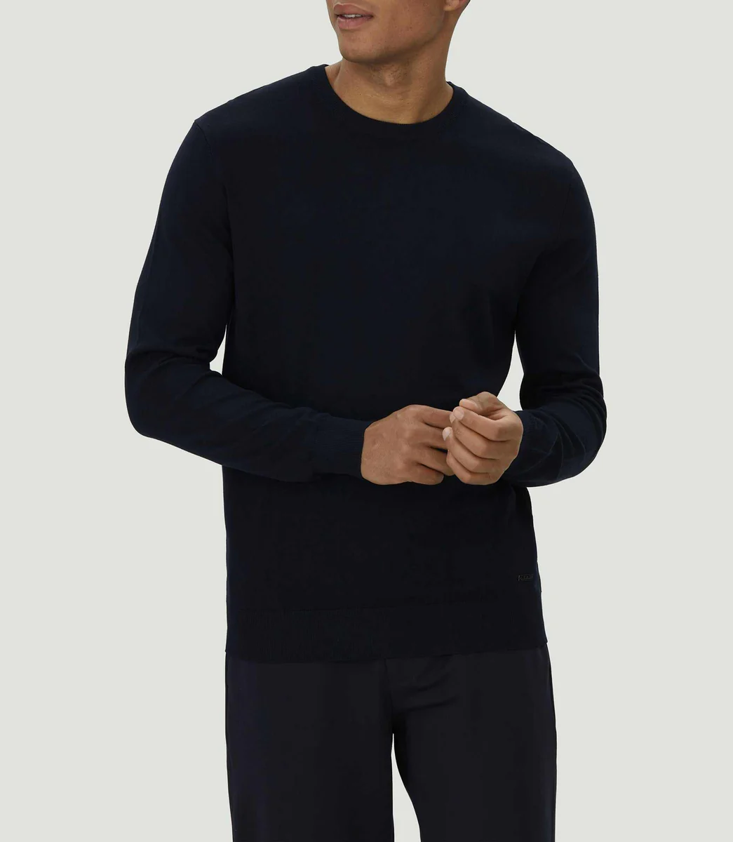 Pull col rond marine 