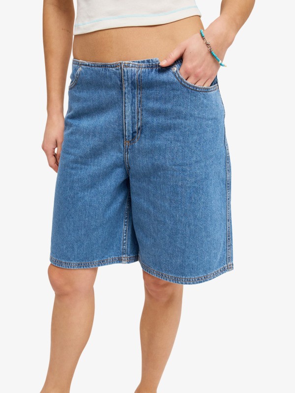 Cool Girl Longline Short en denim Bleu Femme