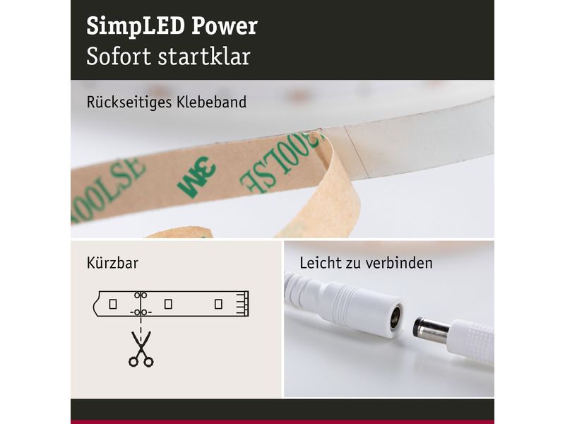 Paulmann LED-Stripe SimpLED Power 4000 K, 3 m Set Beschichteter LED-Streifen mit Schnurdimmer