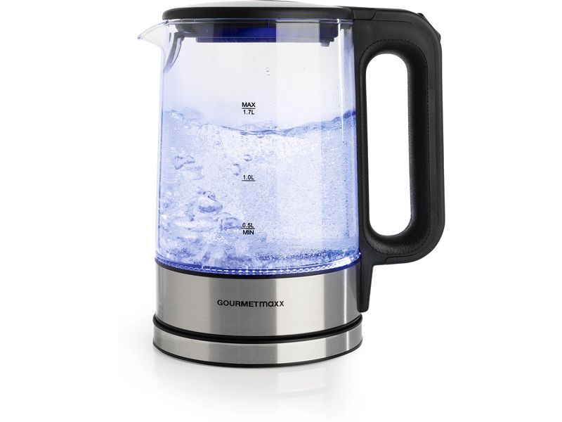 GOURMETmaxx Wasserkocher 1.7 l, Silber/Transparent Glas Wasserkocher