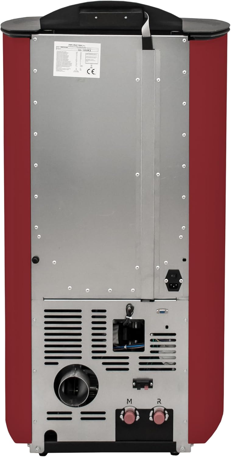 STUFE A PELLET ITALIA Manhattan 22 KW | Hydro-Pelletöfen für Heizung und Warmwasser 89% Effizienz Heizt 140m² Autonomie 22 Std Programmierbar 5 Geschwindigkeiten und Kräfte 24 Monate Garantie Rot
