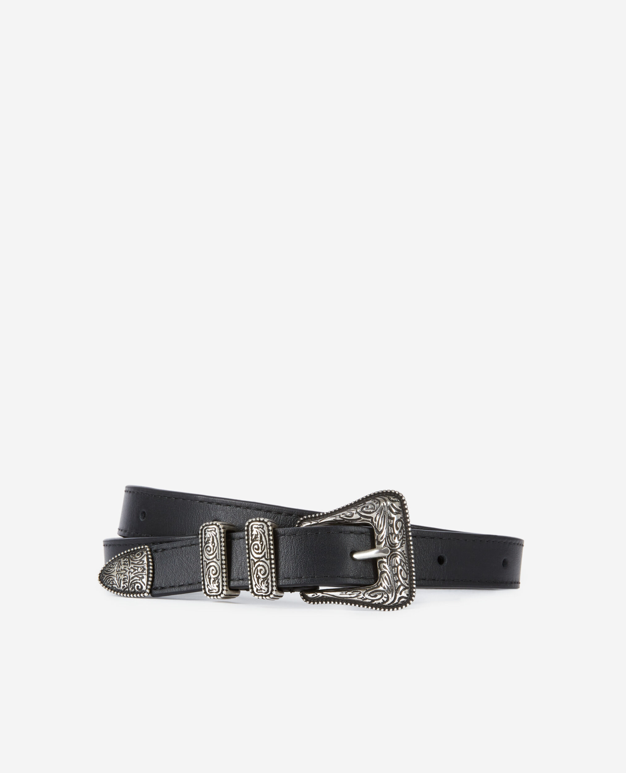 Ceinture fine en cuir noir