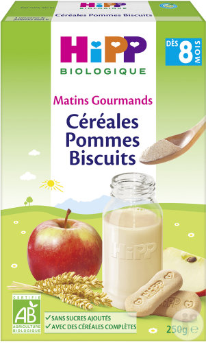 HiPP Biologique Matins Gourmands Céréales Pommes Biscuits Dès 8 Mois Boîte 250g
