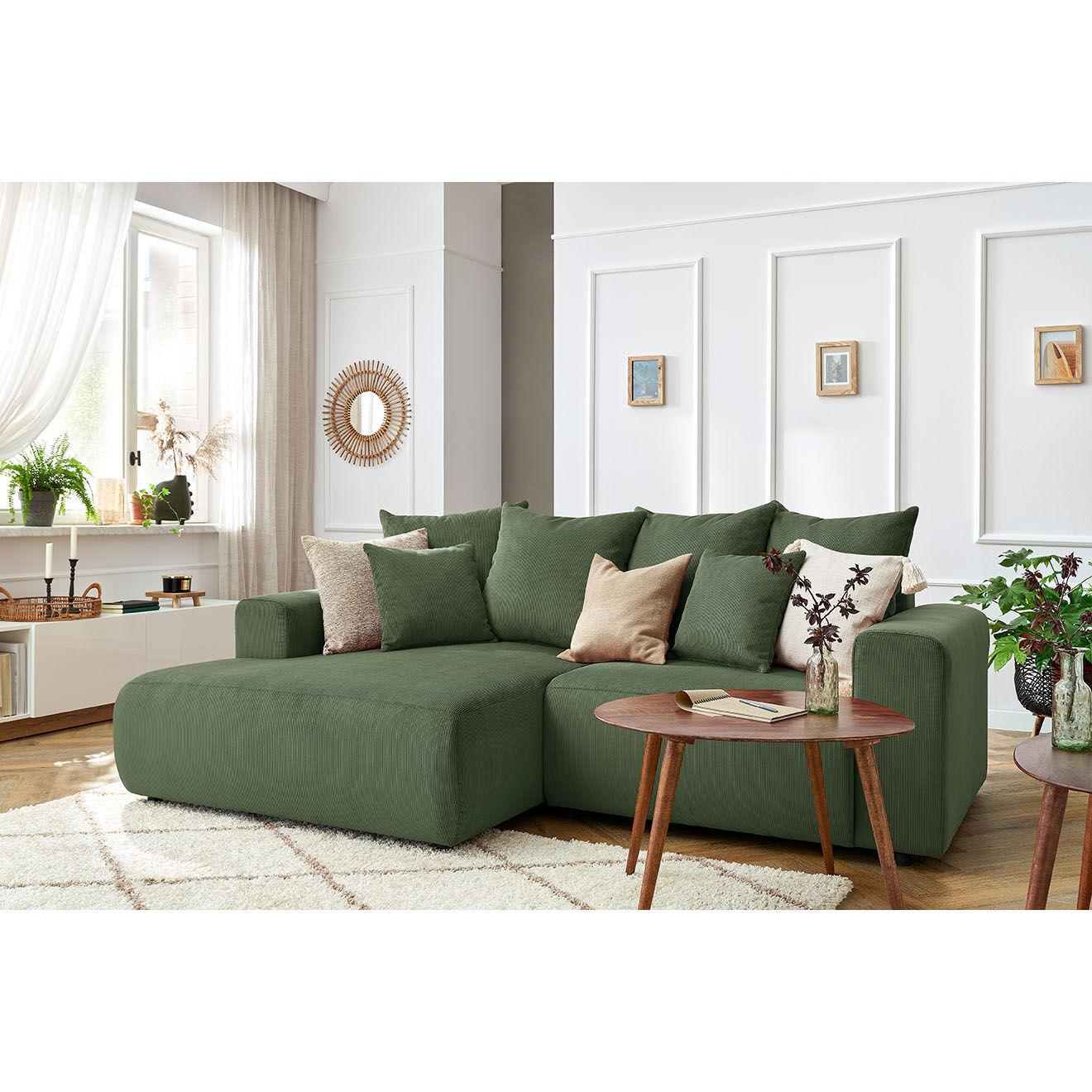 Bobochic Canapé d'angle fixe gauche Enjoy vert - 237x147x95 cm