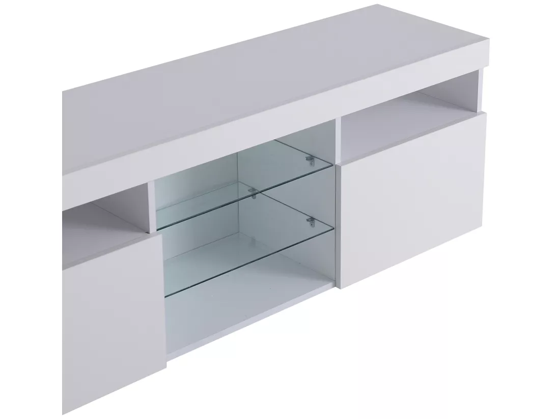 Meuble tv moderne blanc avec panneau lumineux, éclairage led variable, 180cm