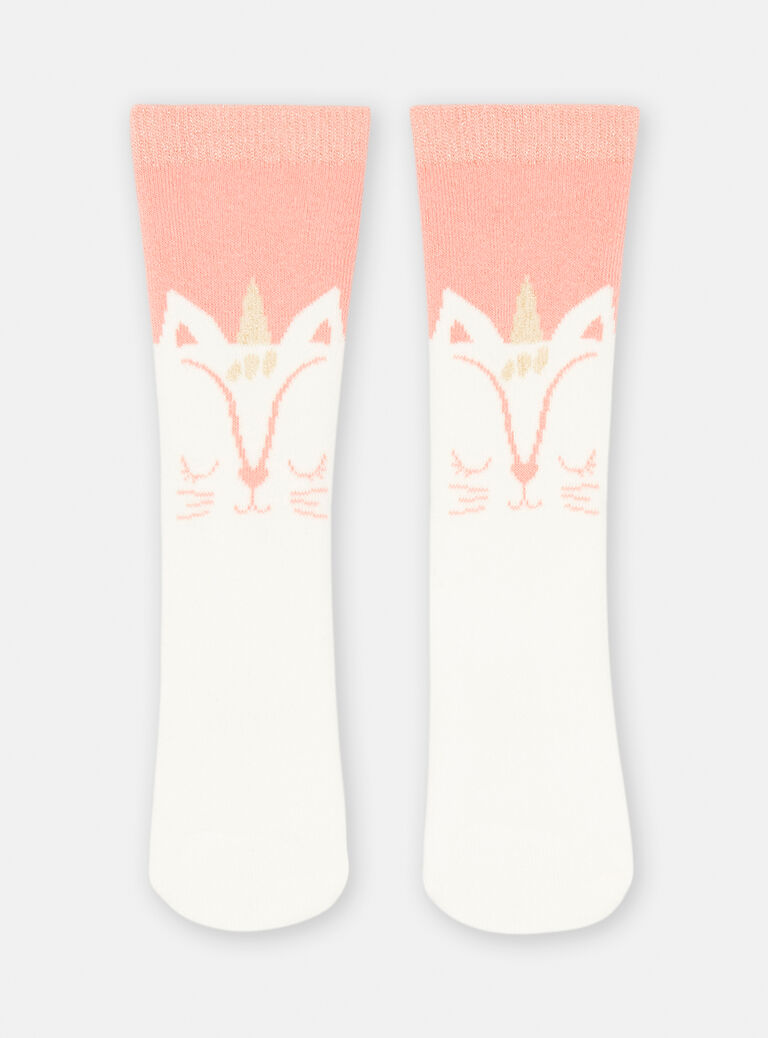 Chaussette saumon motif chat pour fille
