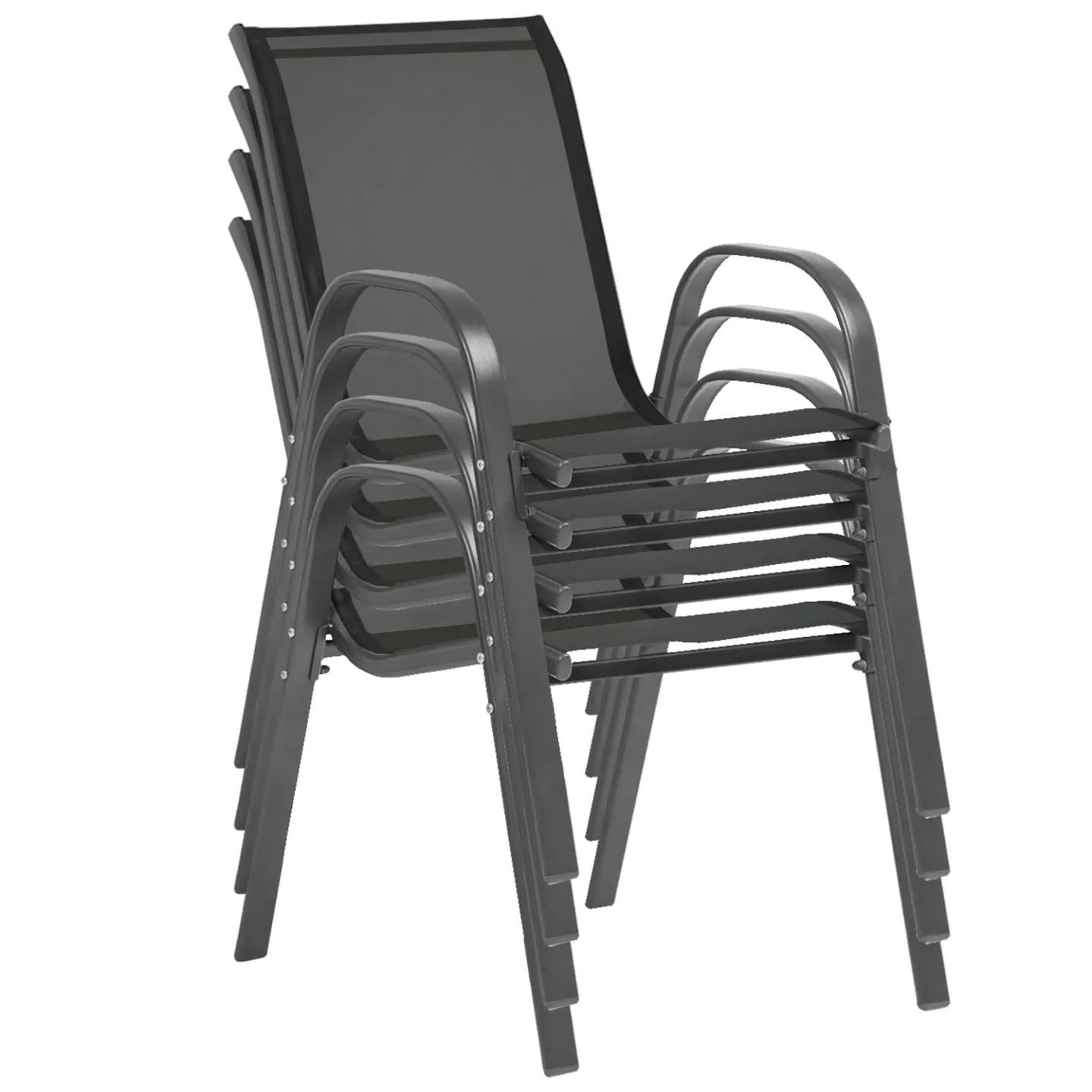 Salon de jardin POLY table 150 cm et 6 chaises empilables gris anthracite