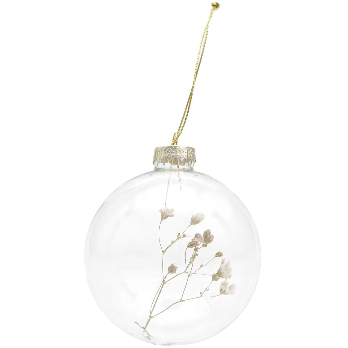 Boule en verre décorative naturelle - branche de gypsophile - 8 cm Ric