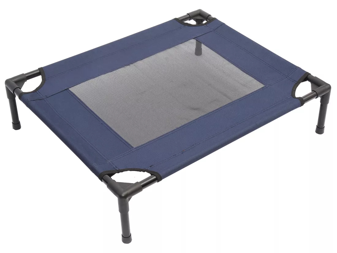 Lit pour chien chat lit de camp grand confort sur pieds tissu oxford textilène micro-perforé 76L x 61l x 18H cm bleu marine noir