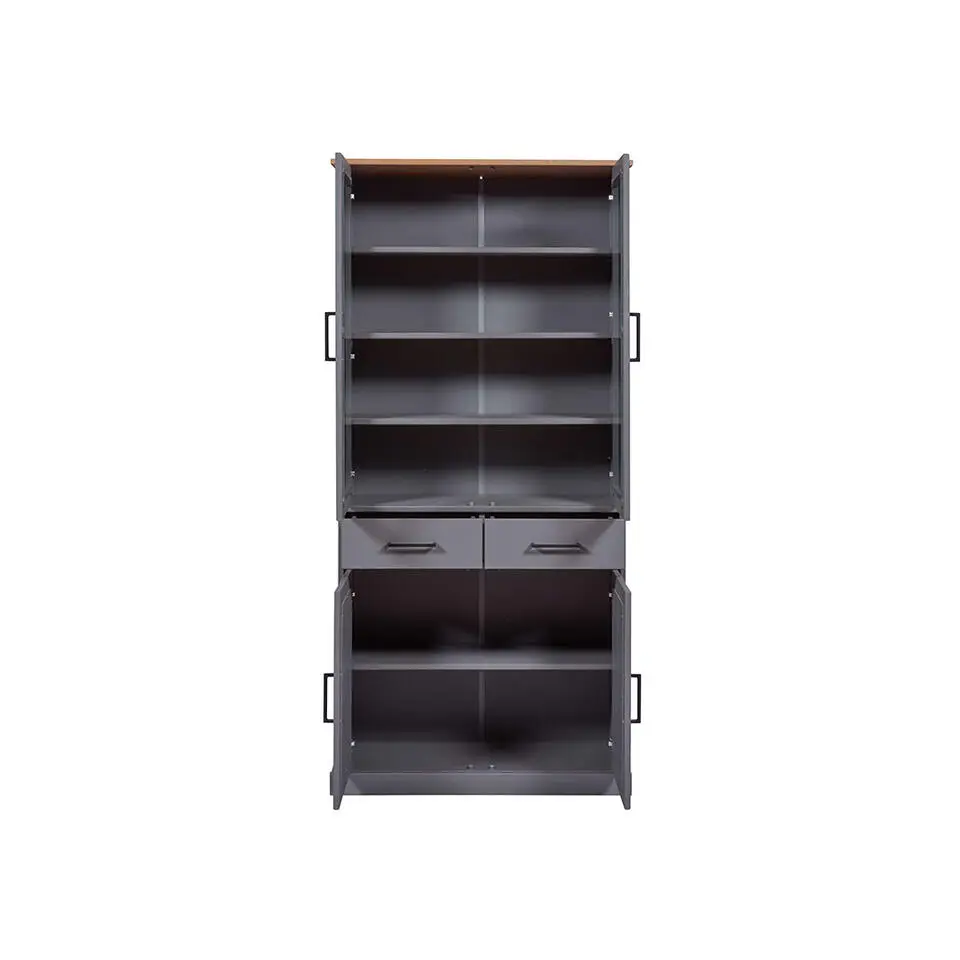 Hioshop Forenzo vitrinekast 4 deuren- 2 lades grijs- natuur