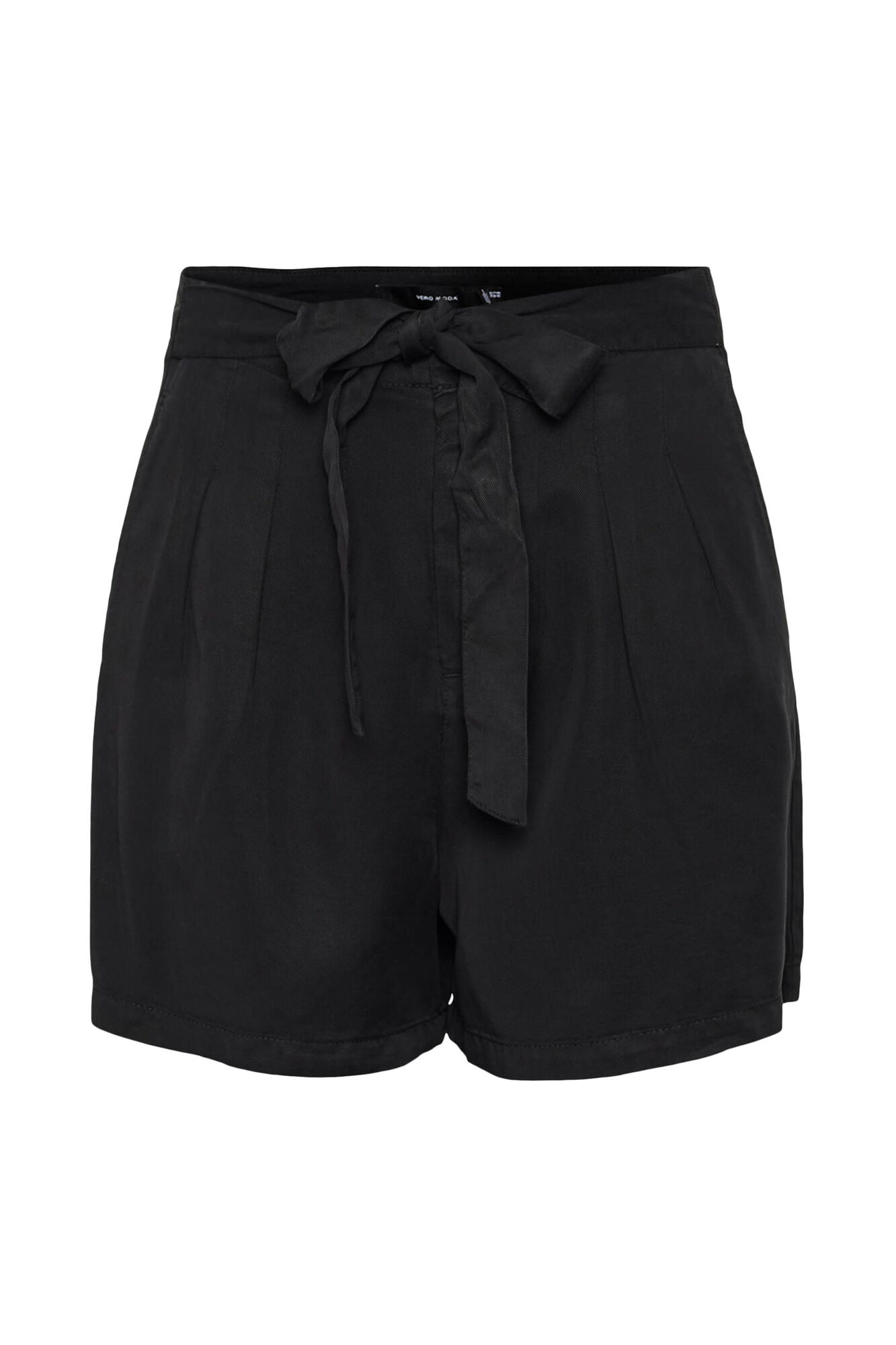 Shorts femininos de cintura média com cordão ajustável - Preto