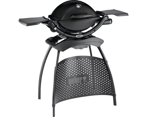 Weber Q 1200 Stand Black Gasbarbecue, 1 roestvrijstalen brander, 2,49 kW, grilloppervlak van 43 x 32 cm, gietijzeren grillrooster, deksel en behuizing van gegoten aluminium, inclusief standaard, geïntegreerde thermometer, elektronische ontsteking, ve