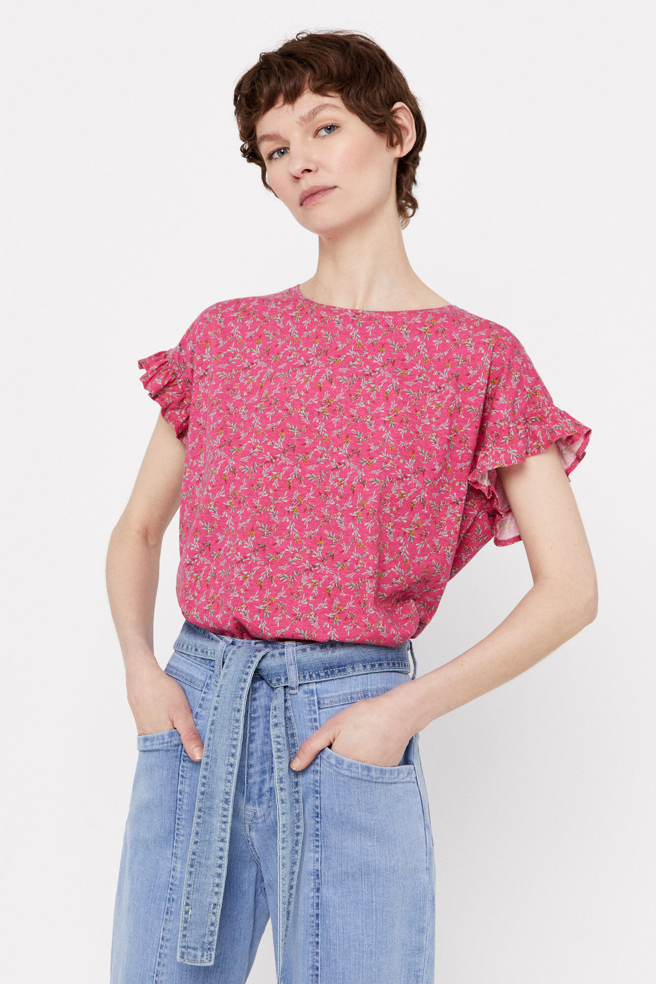 Camiseta com babados - Marrom