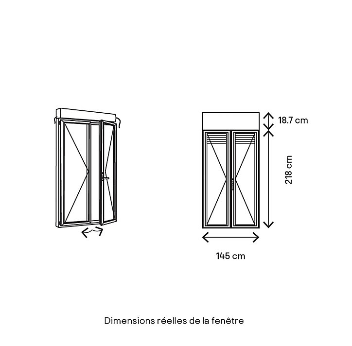 Porte fenêtre PVC 2 vantaux tirant + volet roulant électrique GoodHome blanc - l.140 x h.215 cm, tirant droit