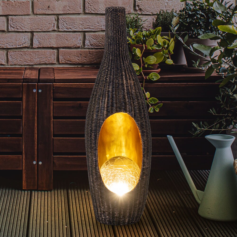 LED Solarleuchte, Rattan Design, Glas Kugel, gold, H 45,5 cm