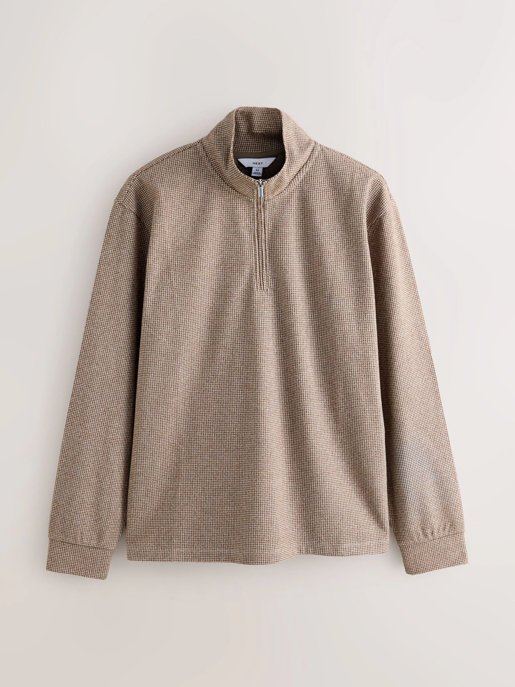 Neutral Brown Dogtooth - Long Sleeve Quarter Zip Jumper