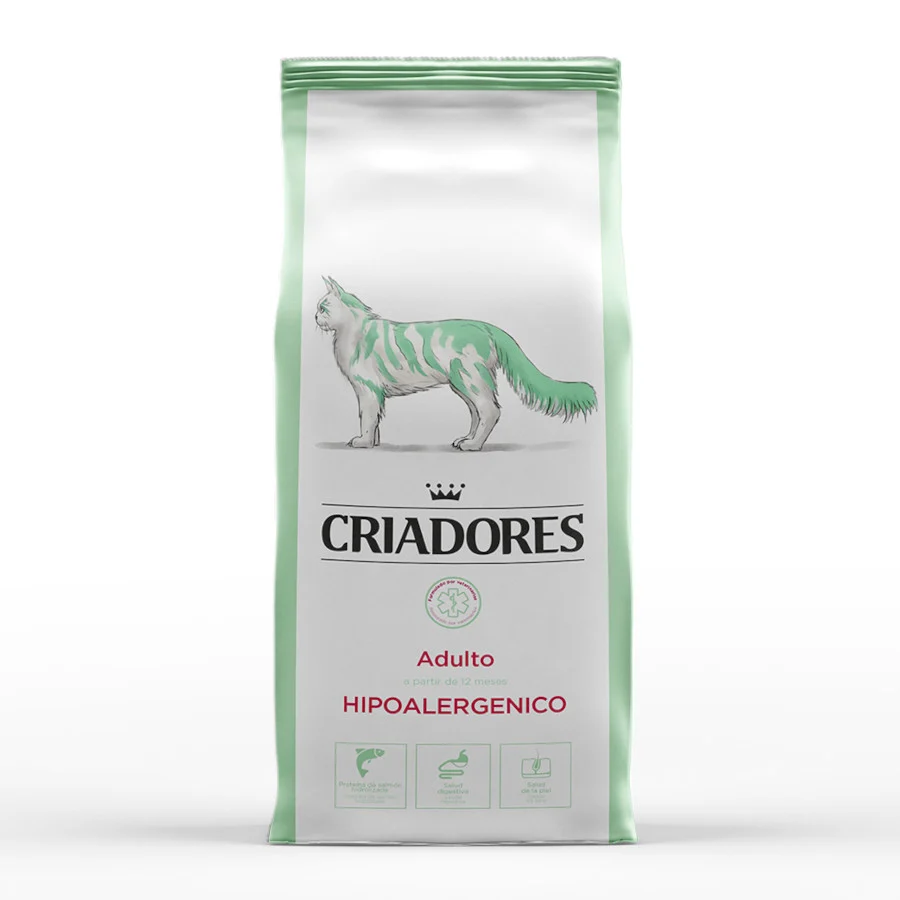 Ração dietética hipoalergênica para gatos da Breeders, à base de peixe.