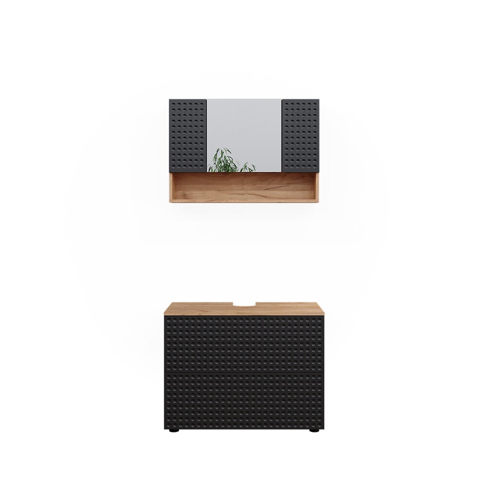 Vicco Badmöbel-Set Irma Eiche Anthrazit 2-teilig Spiegelschrank Waschbeckenschrank 80 cm