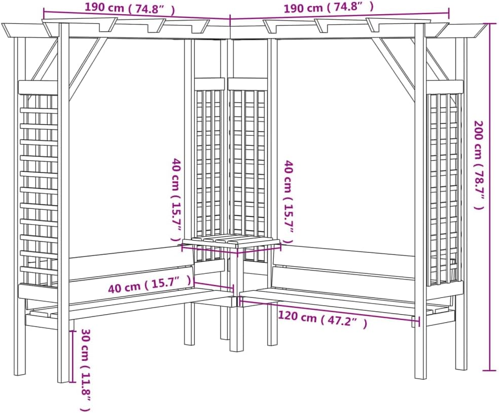 vidaXL Kiefernholz Imprägniert Eckpergola mit Bank Holz Gartenbank Holzpergola