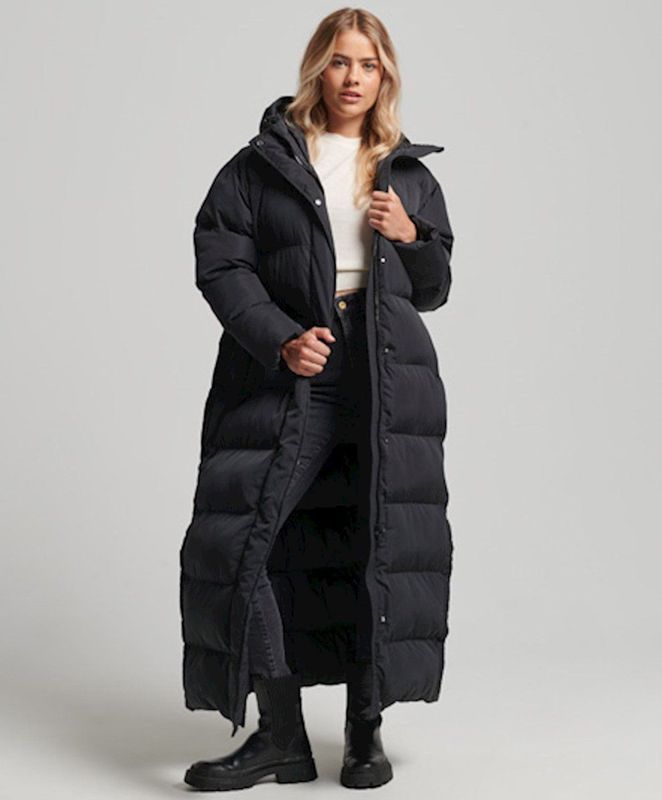 Superdry - Super Long Duvet Jasje - Zwart - Dames
