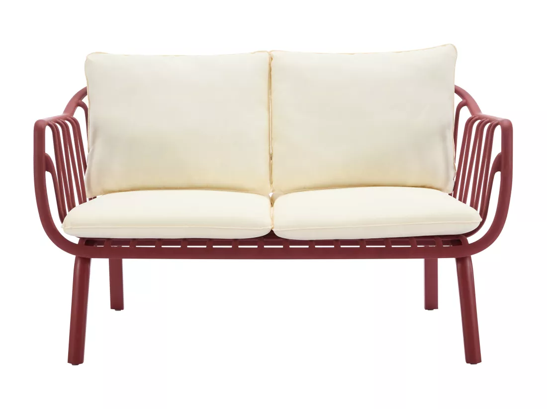 Salon de jardin en polypropylène et métal : un canapé 2 places, 2 fauteuils et 2 tables basses - Bordeaux - LOYNA de MYLIA