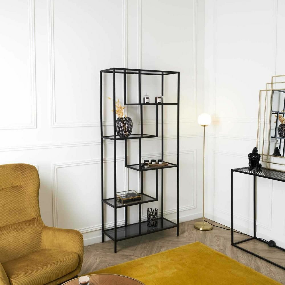 Etagère en métal et verre fumé edison 80 x 30 x 180 cm