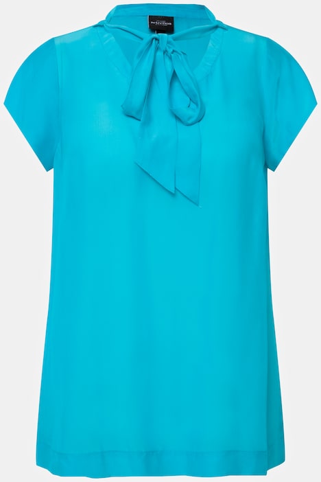 Bluse, Seidenmix, Schluppe, Stehkragen, Halbarm