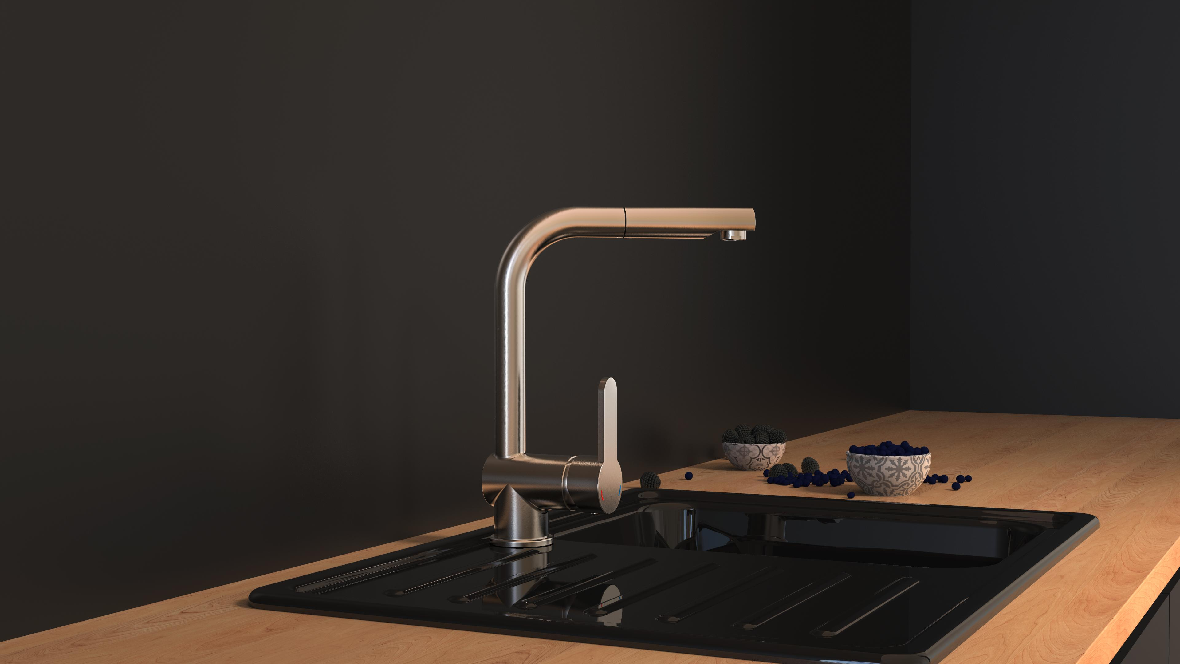 Schutte LONDON ééngreepsmengkraan keuken,lage druk, met uittrekbare sproeier, roestvrij staal-look