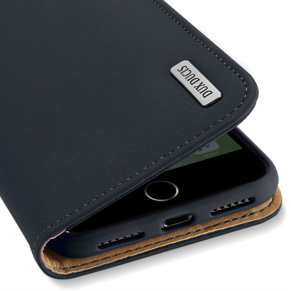 iPhone SE (2022/2020) / 8 / 7 Flip Wallet Cover Echtleder Tasche Wish Series - Dunkelblau