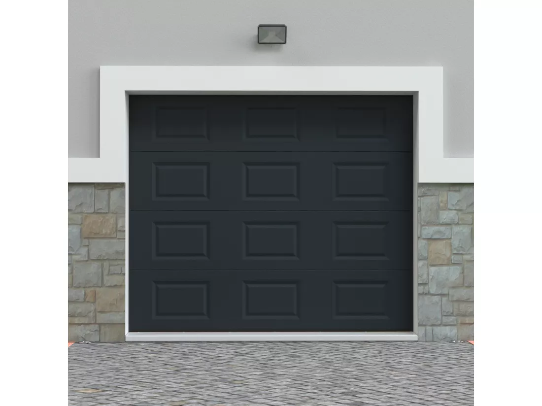 Porte de garage sectionnelle à cassette anthracite avec moteur Somfy L254 x H218 cm - CAOPAS
