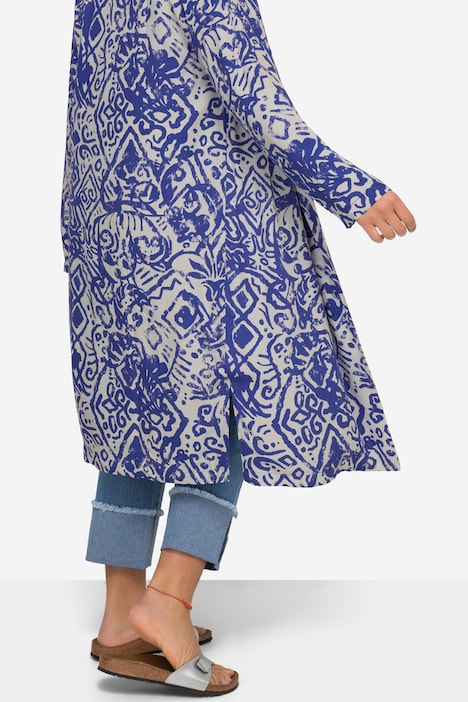 Kimono, Alloverdruck, offene Form, weiter Langarm