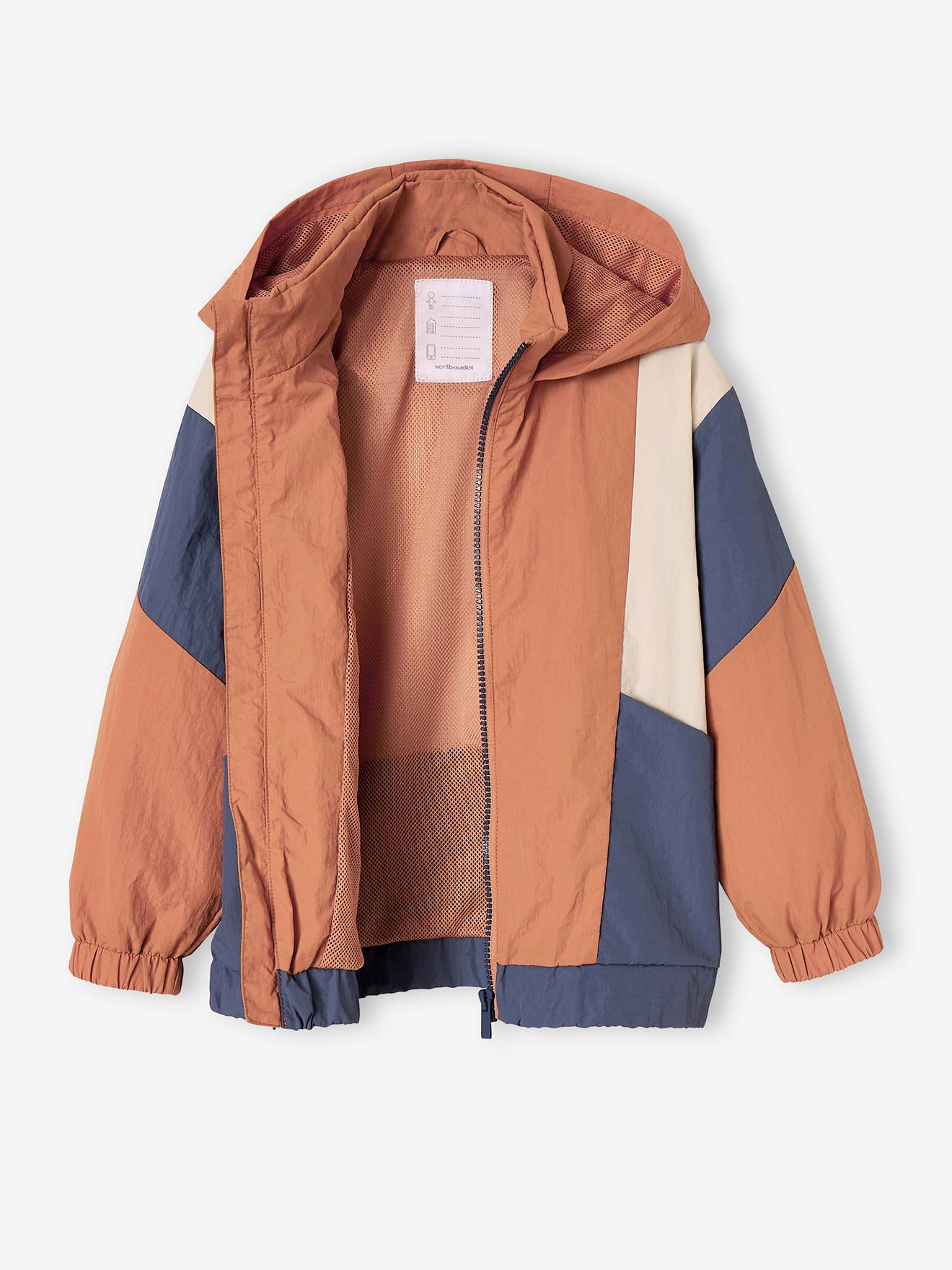 Jaqueta corta-vento laranja com efeito colorblock para meninos
