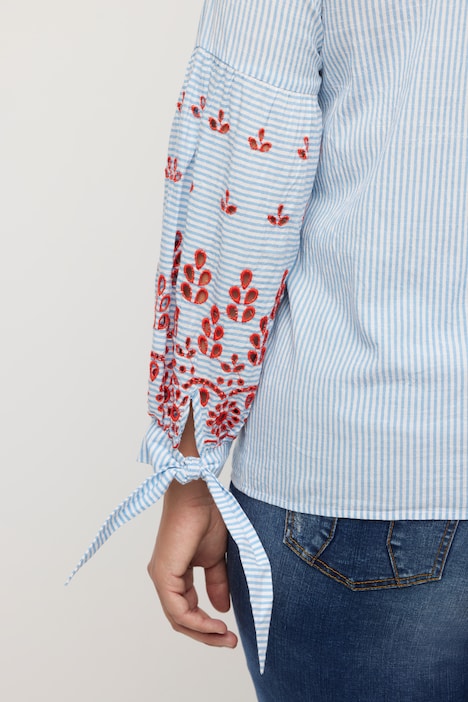Bluse, Stickerei, A-Linie, V-Ausschnitt, Langarm