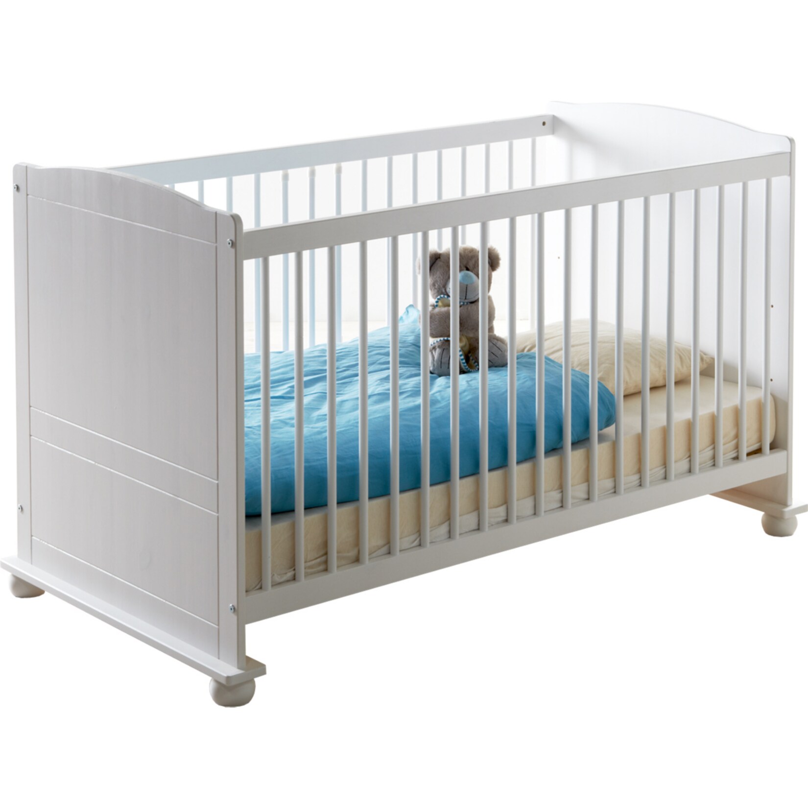 TiCAA Babybett Gitterbett Adam Kiefer Weiß