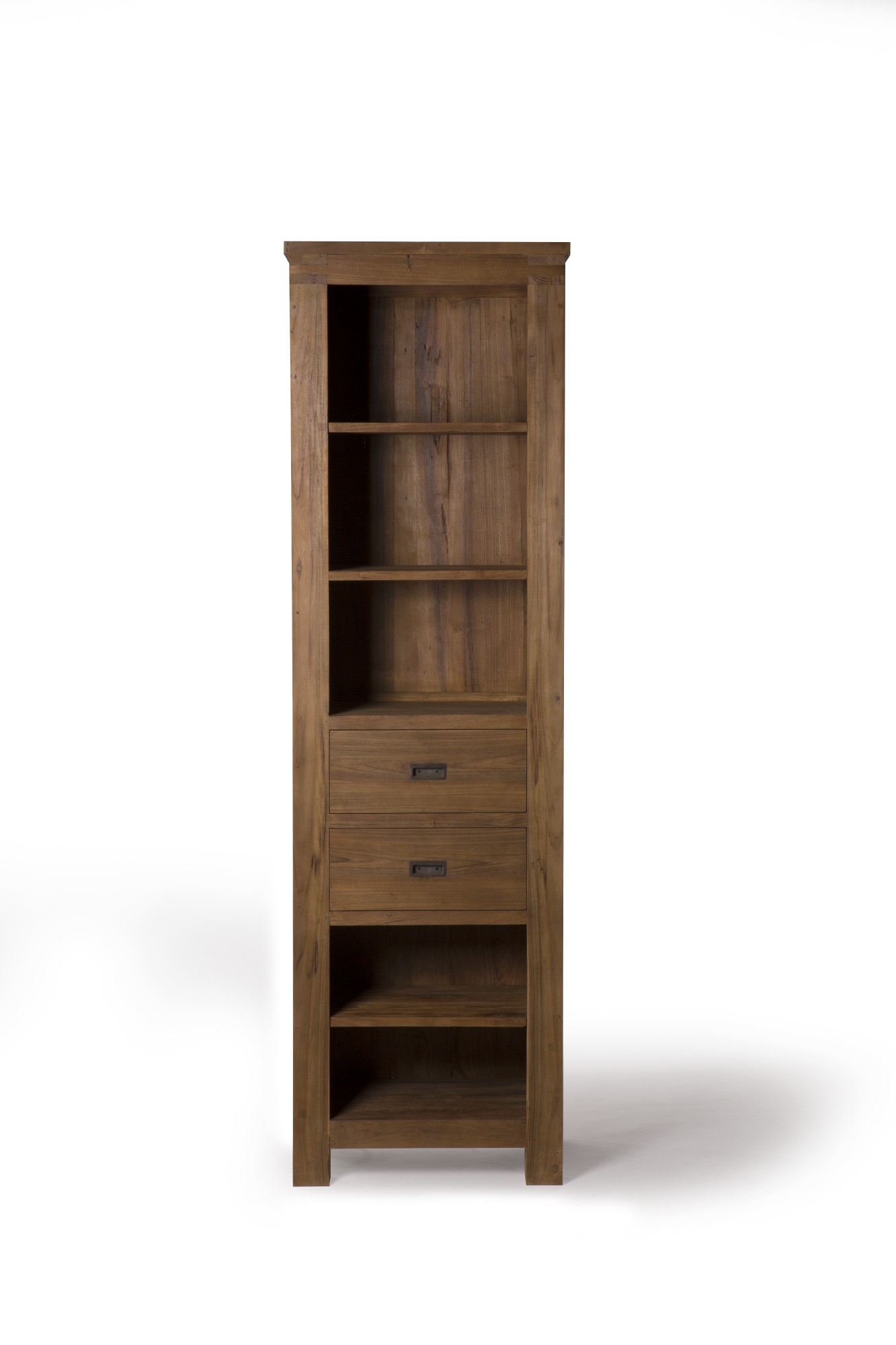 Bücherschrank aus Teak, 5 Fächer, 2 Schubladen, braun, T 40 cm, B 60 cm, H 200 cm von fischer's lagerhaus