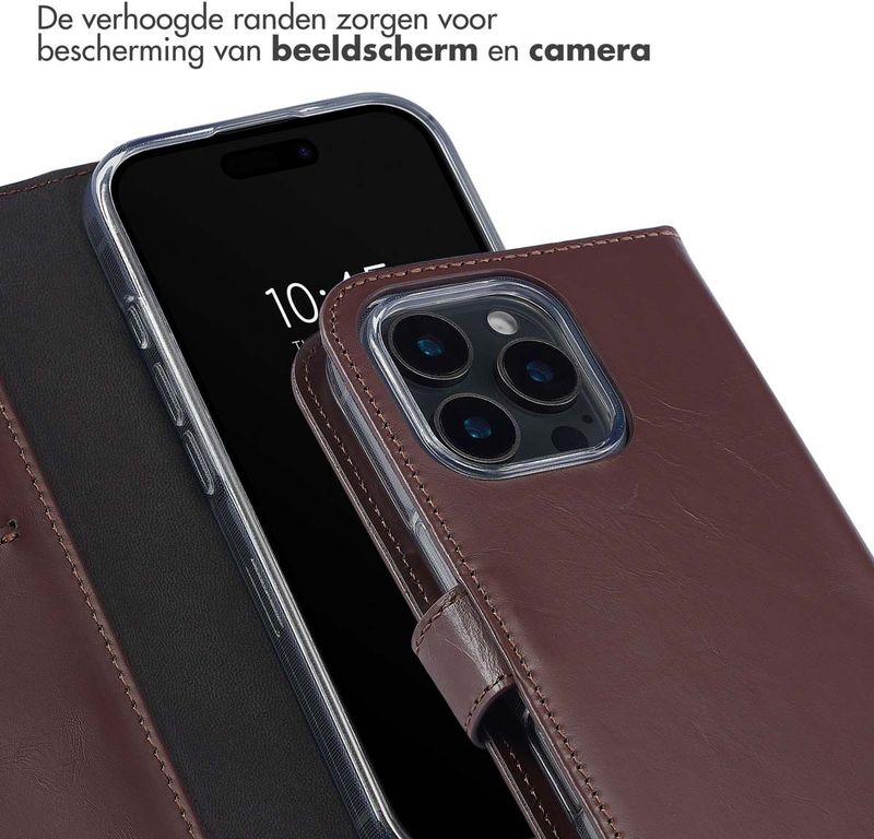 Selencia Echt Leren Bookcase voor de Apple iPhone 16 Pro Max - Bruin
