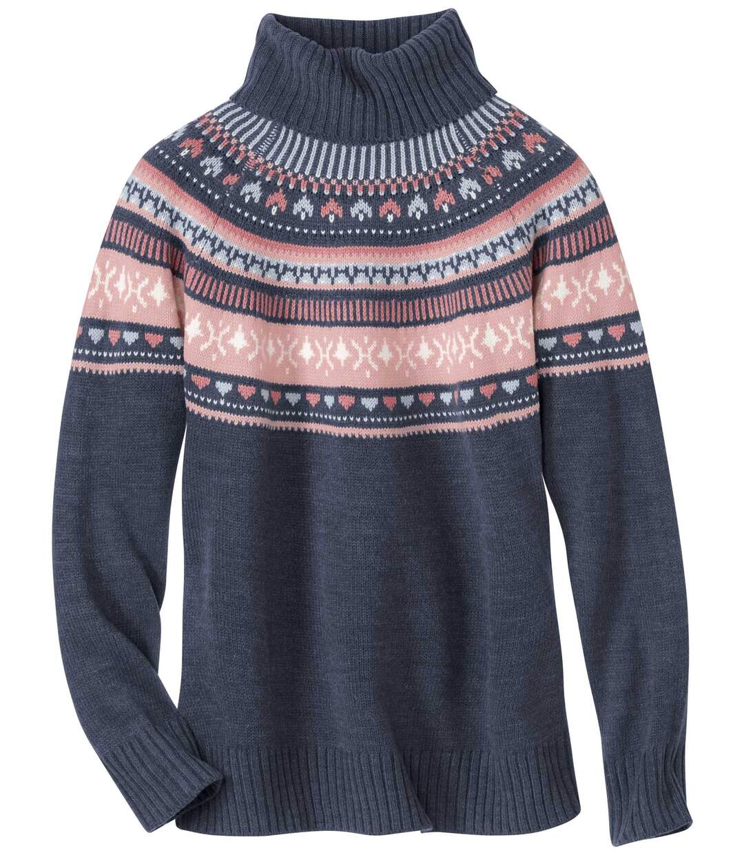 Pull Tricot Col Roulé Motifs Jacquard