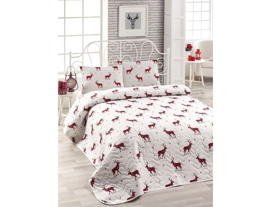 CONCEPT1 - Parure de lit housse de couette Geyik 240x220cm + 2 taies 60x60 rouge